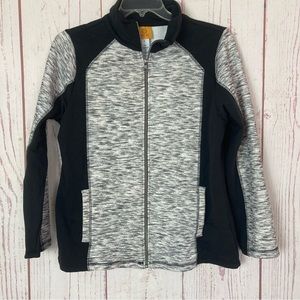 Ruby Road L Large Black Gray Space Dye Long Sleeve Zip Up Jacket Stretch Pockets